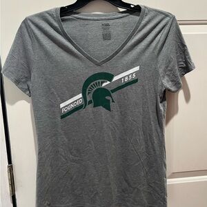 Gray V-Neck Short Sleeve Tee with Spartan Logo